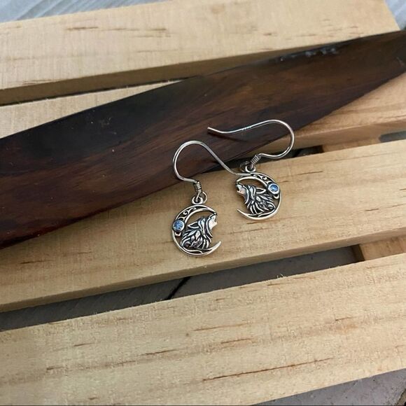 Wolf Moon Sterling Blue Crystal CZ Earrings - Picture 5 of 7